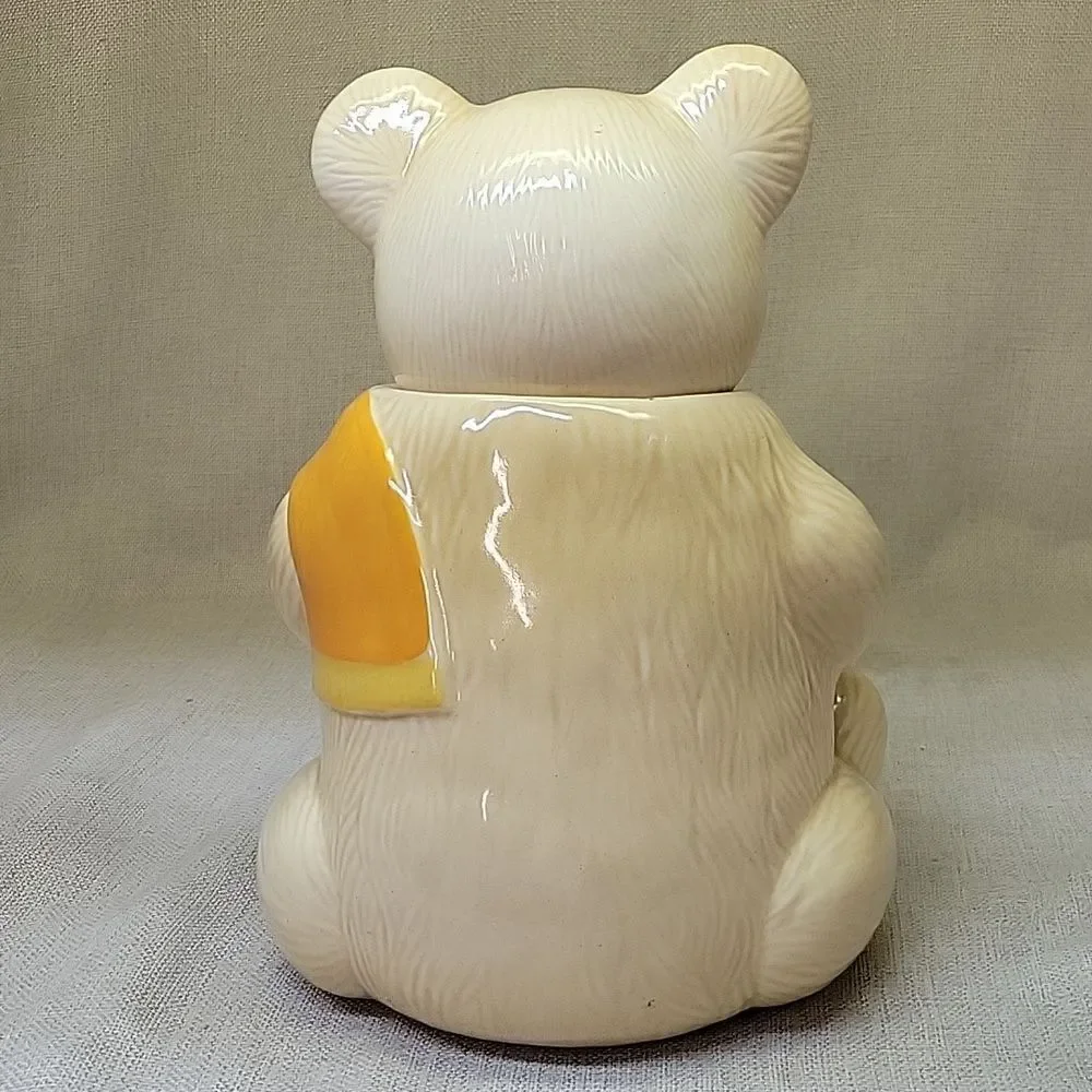 Vintage Metlox Porcelain Bear Cookie Jar Yellow/ Cream With Scarf